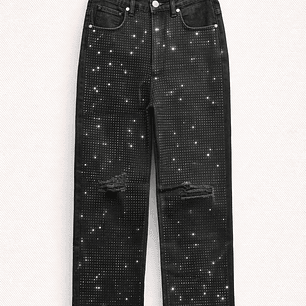 Jeans Negros con Brillos y Roturas