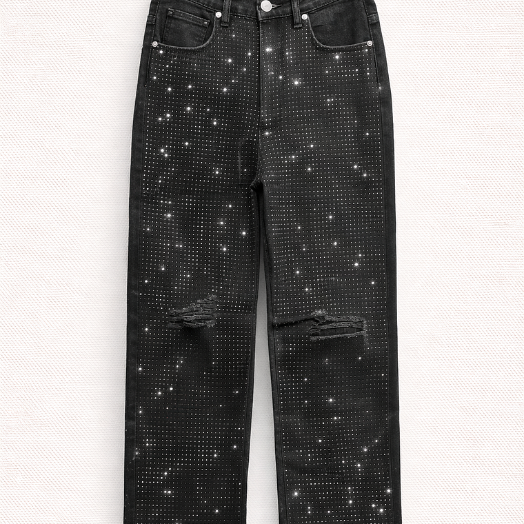 Jeans Negros con Brillos y Roturas 1