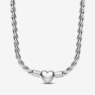 Collar Trenzado con Corazón Plateado