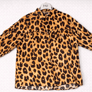 Blusa Animal Print con Volante Frontal (L)