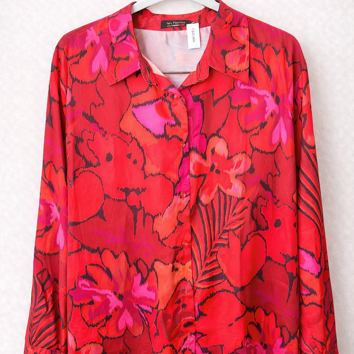 Blusa Roja con Estampado Floral Abstracto 1
