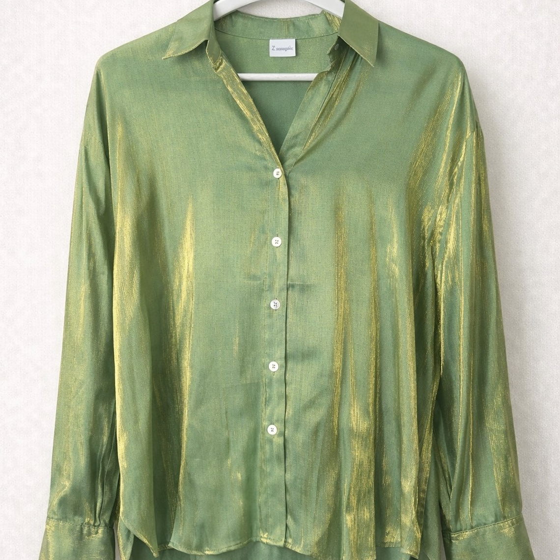 Blusa Verde Satinada con Brillo Suave tornasol (L) 1