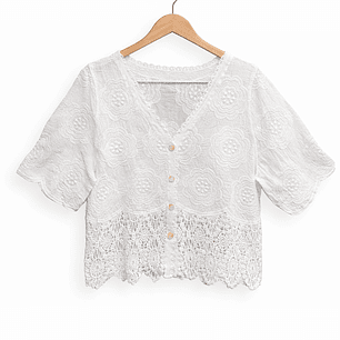 Blusa Blanca Bordada Romantic Chic Estándar 
