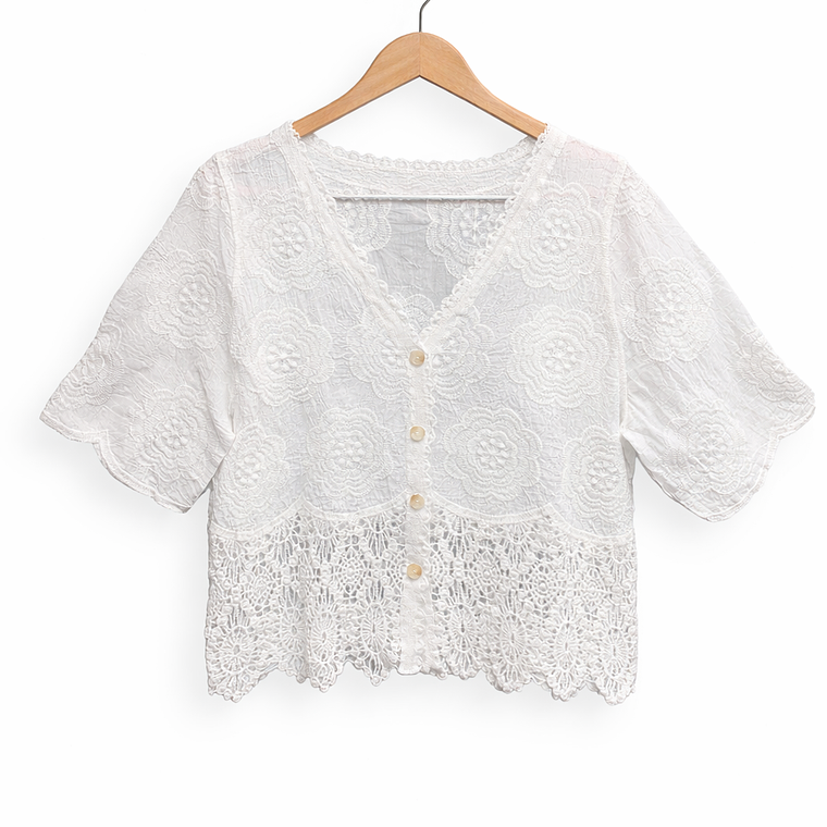 Blusa Blanca Bordada Romantic Chic Estándar  1