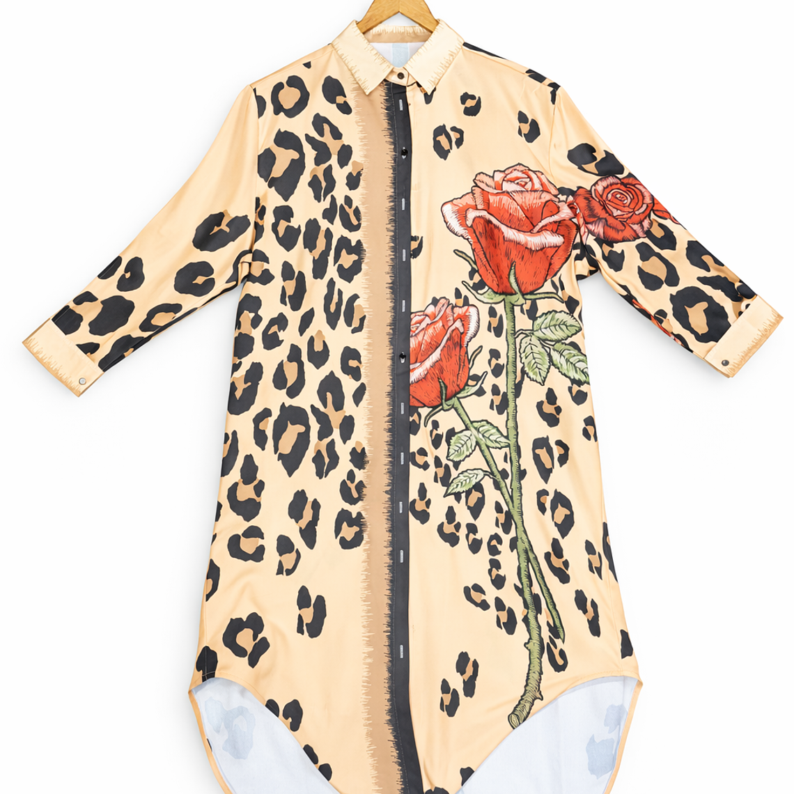 Tapado Camisero Largo Italiano Beige Floral & Animal Print 1