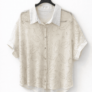 Camisa Beige con Bordado Floral