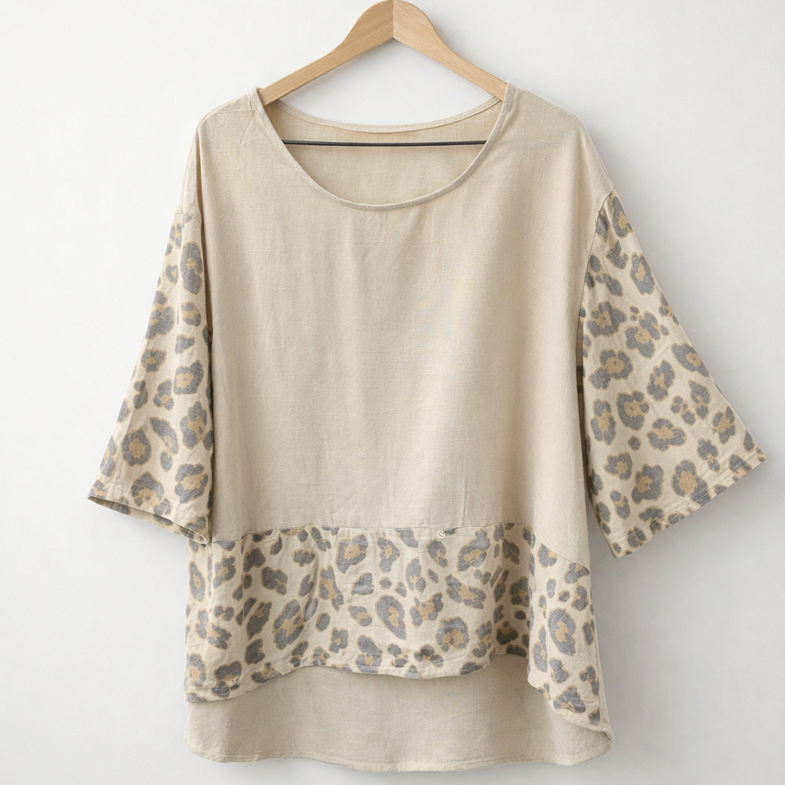 Blusa Beige con Detalles Animal Print 1