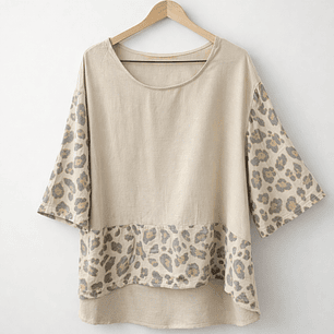 Blusa Beige con Detalles Animal Print