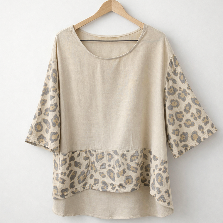 Blusa Beige con Detalles Animal Print 1