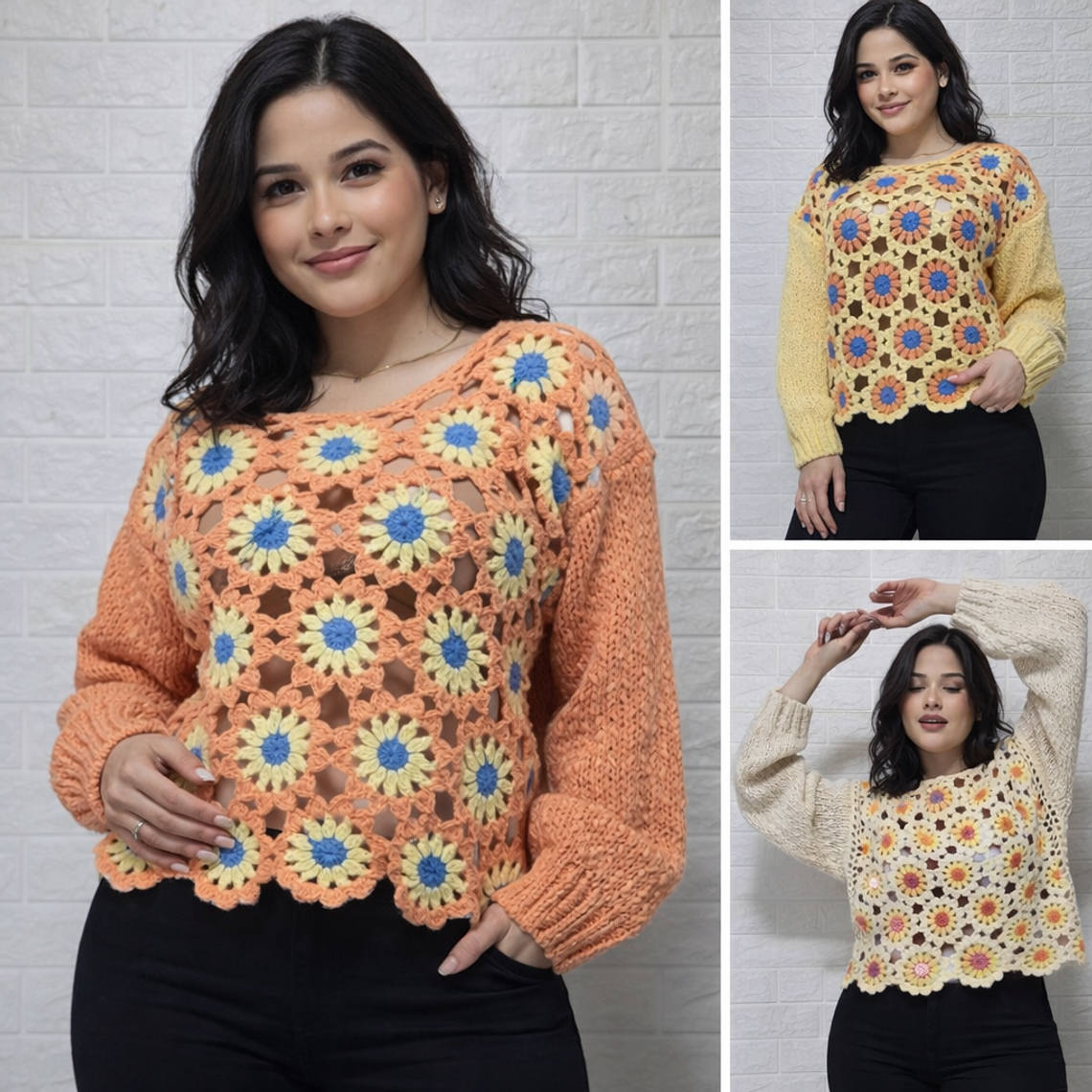 Suéter crochet flores geométricas 1