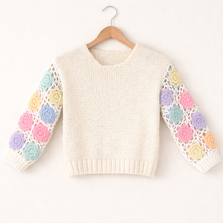 Suéter con mangas crochet floral 4