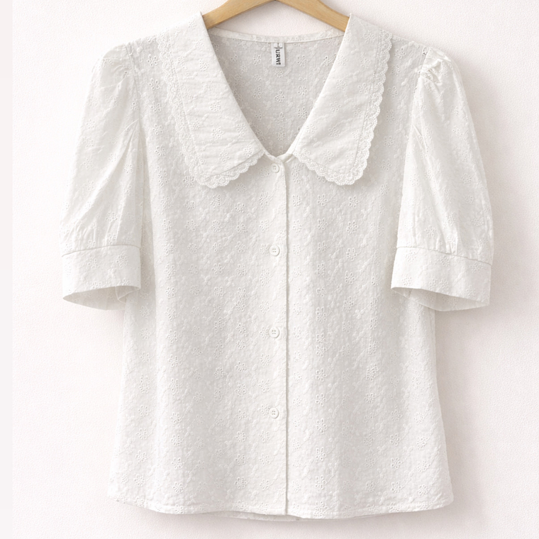 Blusa blanca Broderie con cuello 1