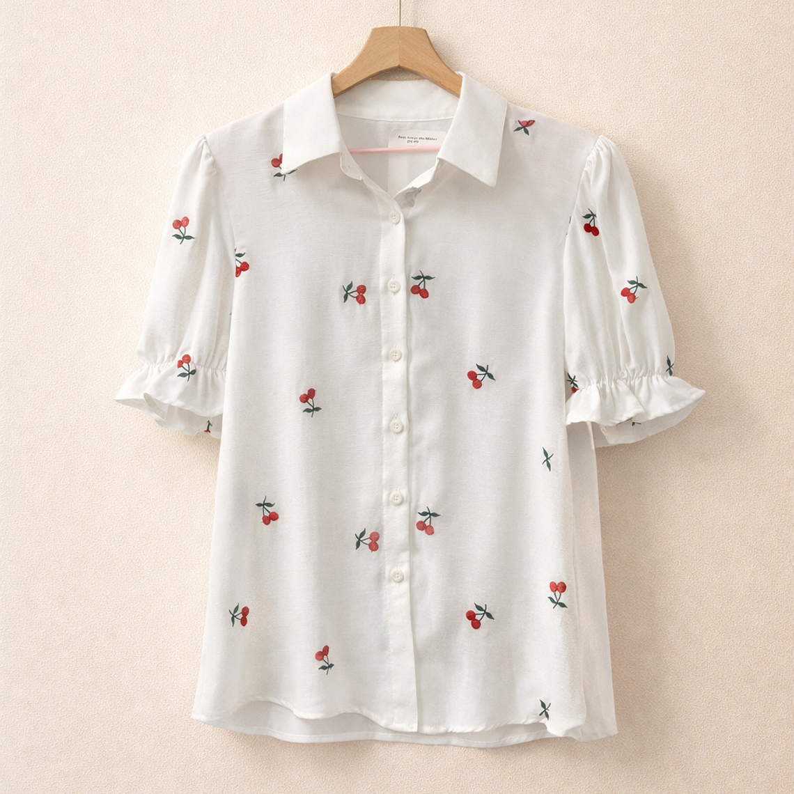 Blusa cerezas con cuello 1