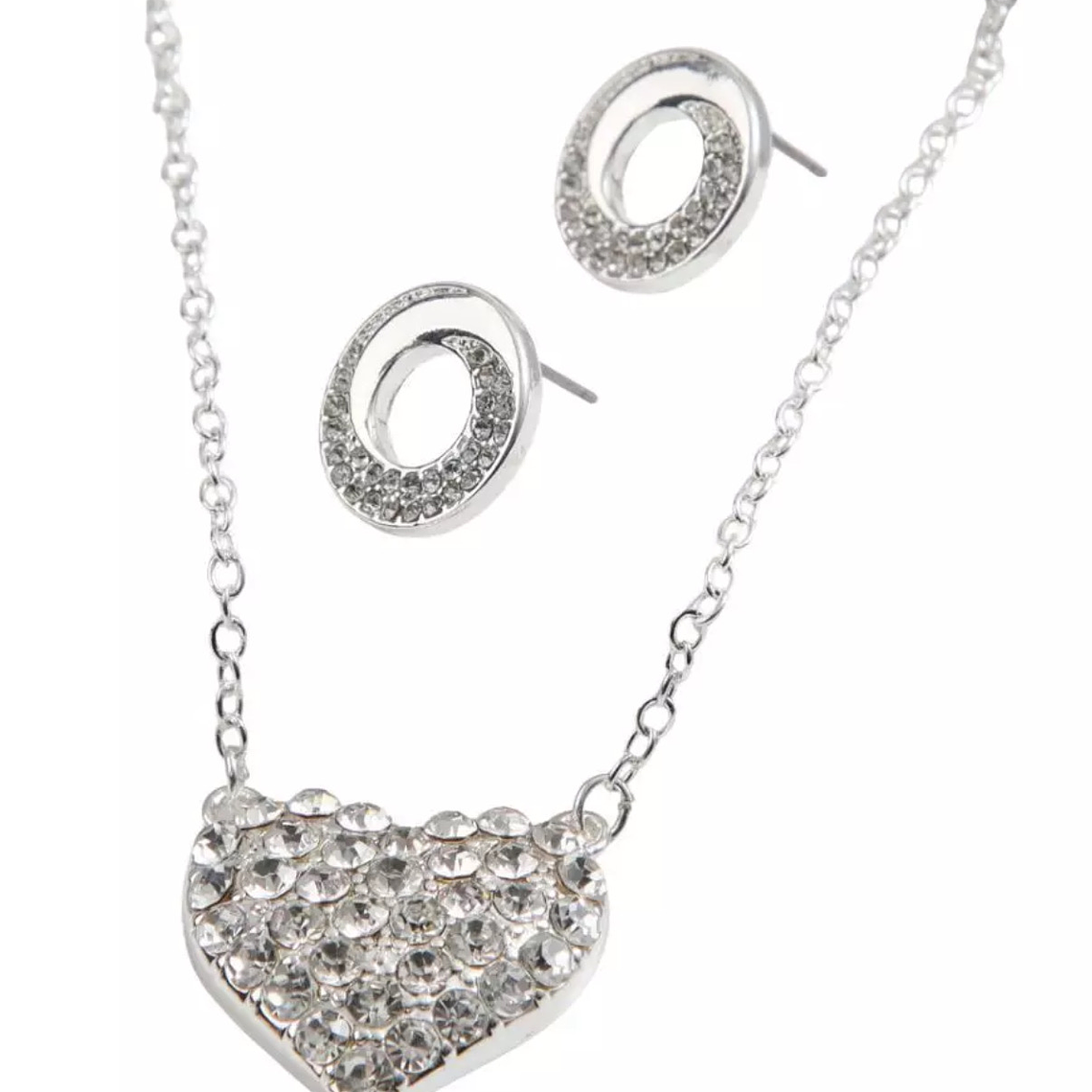 Conjunto collar y aros corazón con cristales 1