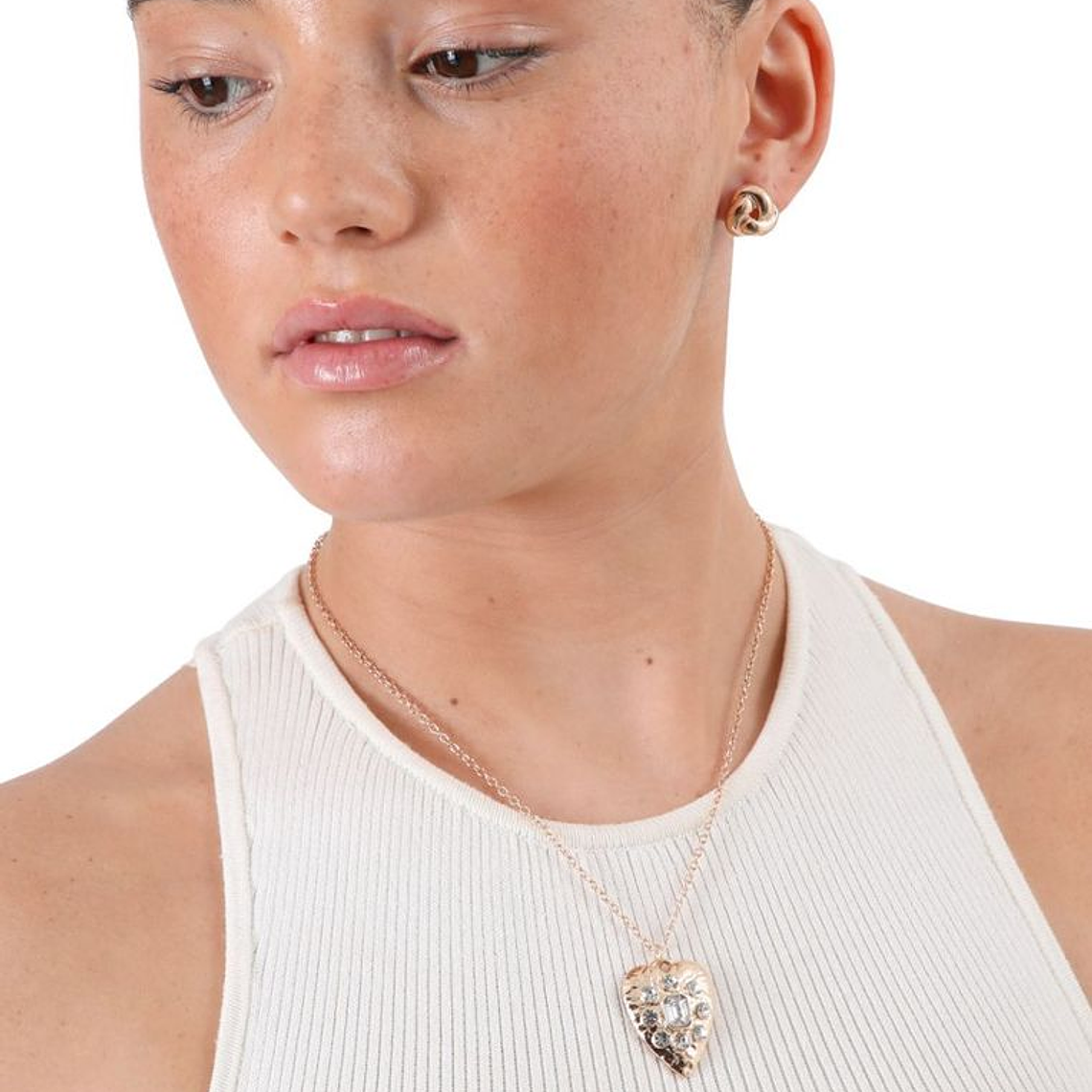 Conjunto dorado corazón con cristales 2