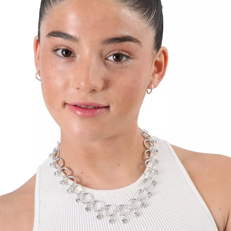 Collar plateado de argollas con cristales colgantes 2