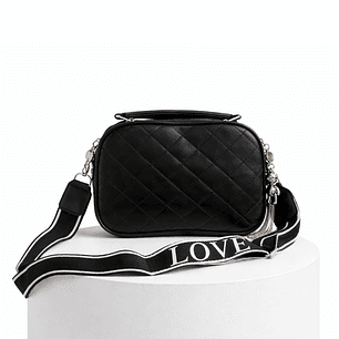 Cartera Negra Acolchada con Correa LOVE