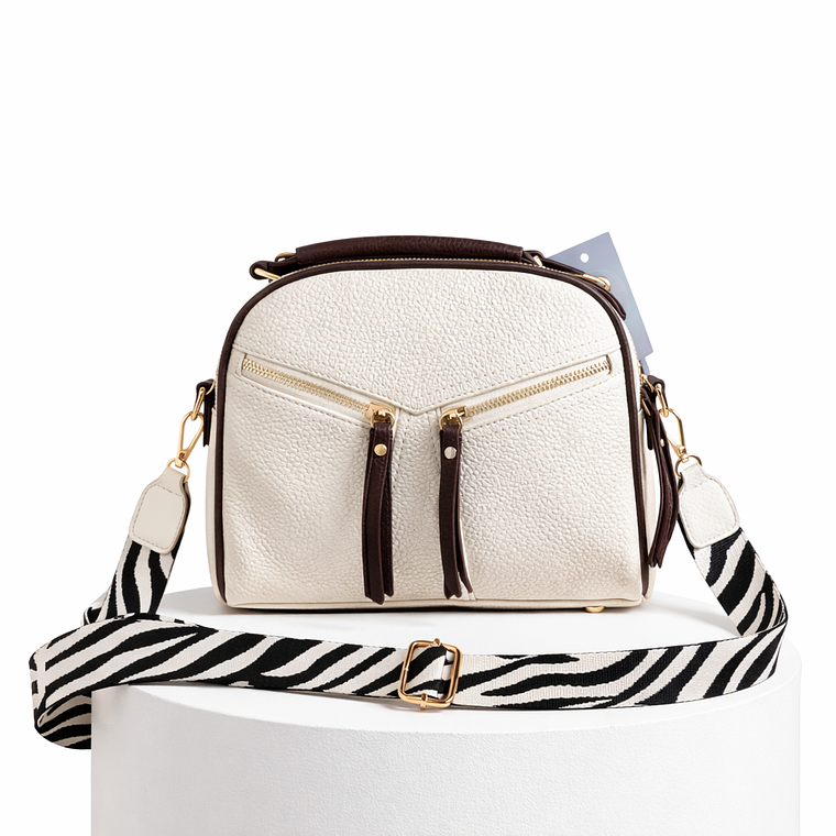 Cartera Crema con Doble Cierre Frontal 1