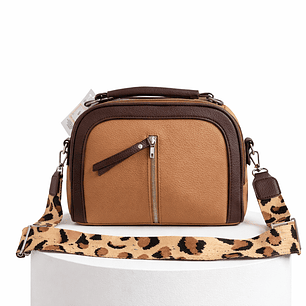 Cartera Camel con Detalle Animal Print