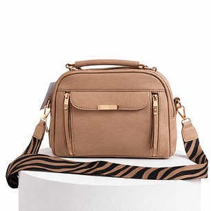 Cartera beige con Bolsillo Frontal y Correa Estampada