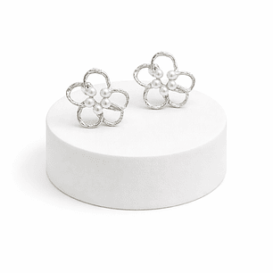 Aros Flor con Perlas en Acero Plateado