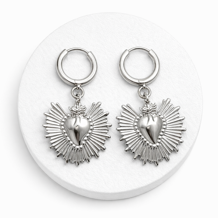 Argollas Corazón Milagroso en Acero Plateado 1