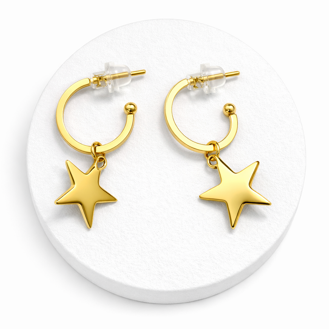 Argollas Estrella Dorada en Acero 1