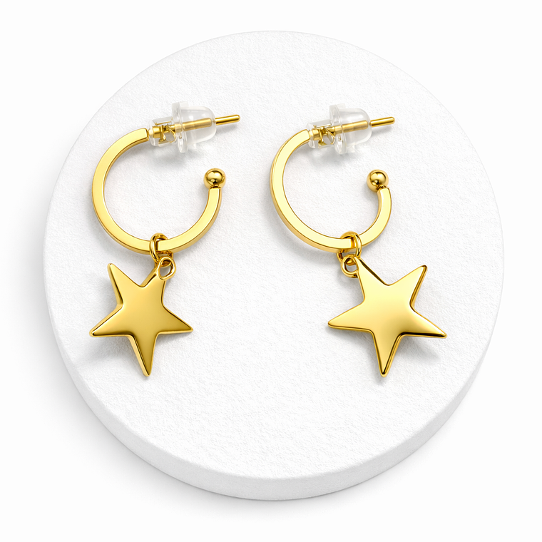 Argollas Estrella Dorada en Acero 1