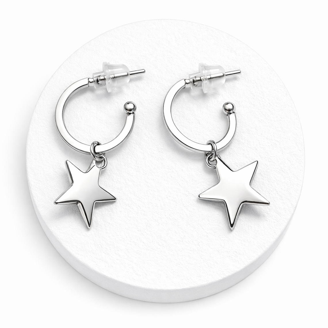 Argollas Estrella Plateada en Acero 1