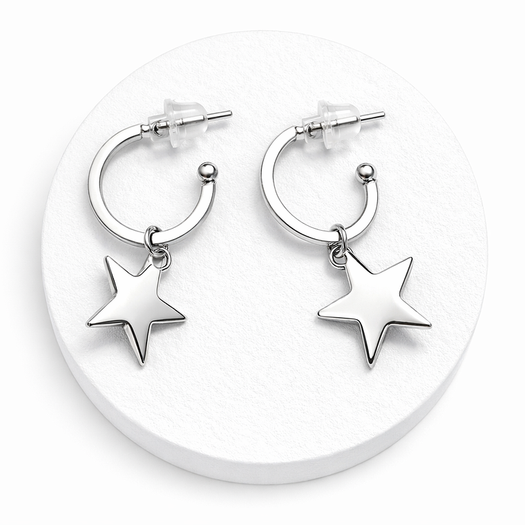 Argollas Estrella Plateada en Acero 1