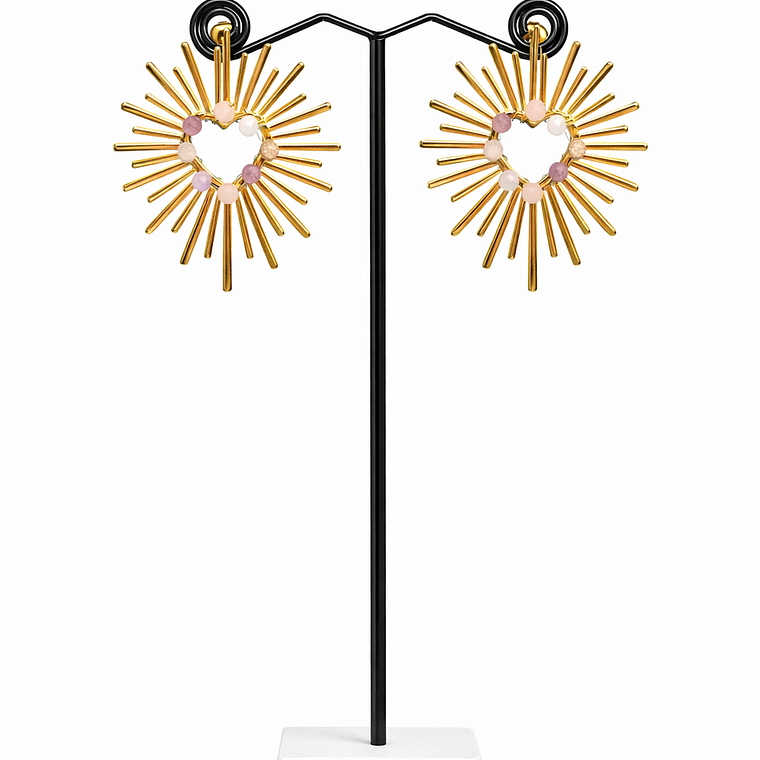 Aros Corazón de acero con Piedras color Pastel  1