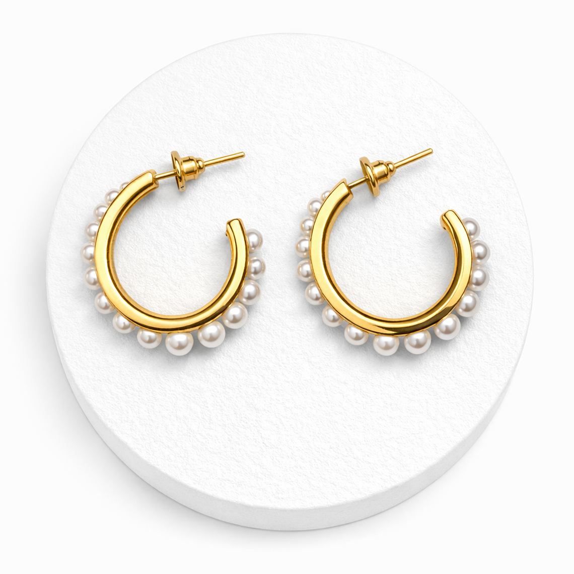 Argollas Doradas con Perlas Clásicas 1