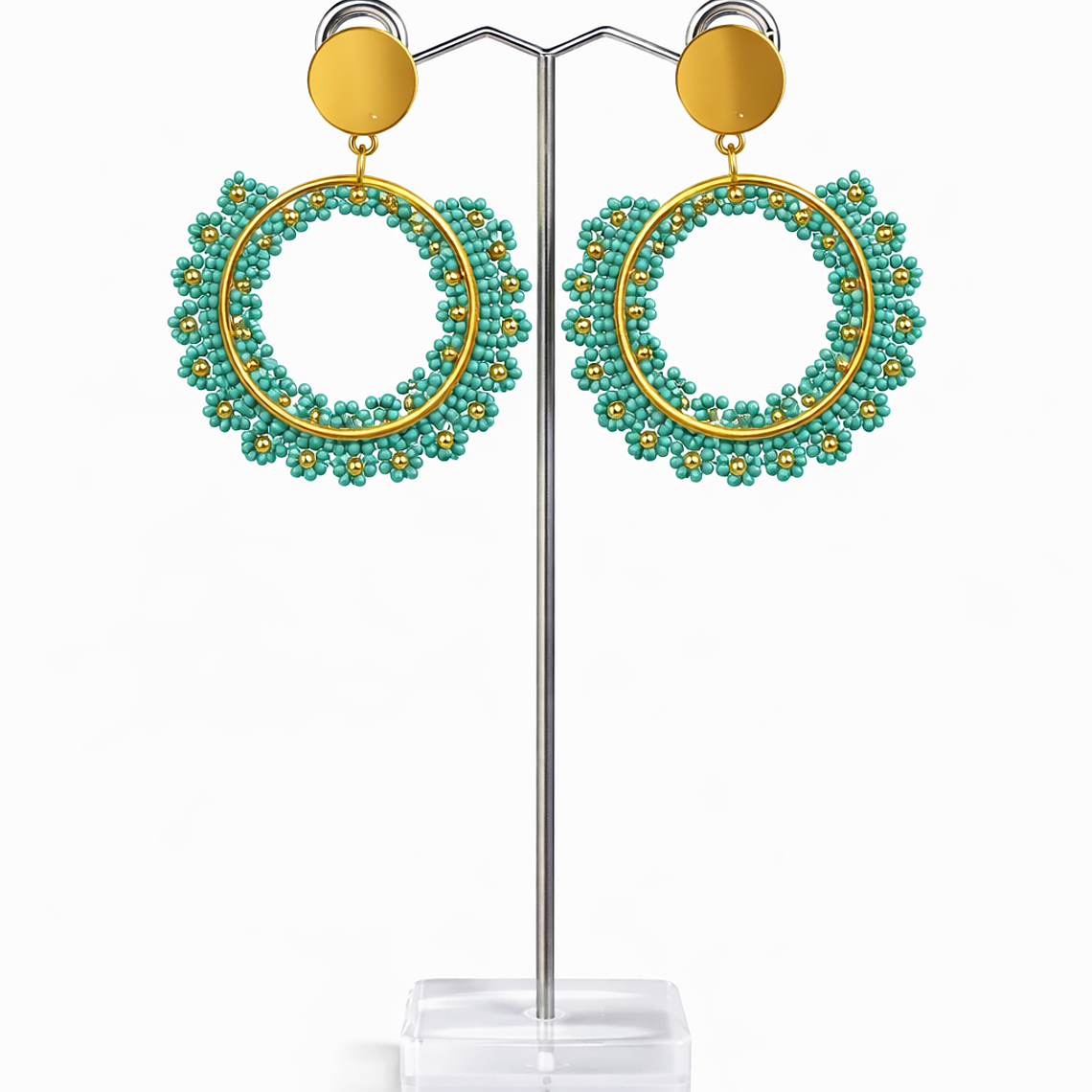 Aros Circulares con Mostacillas Turquesa 1