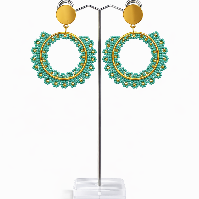 Aros Circulares con Mostacillas Turquesa 1