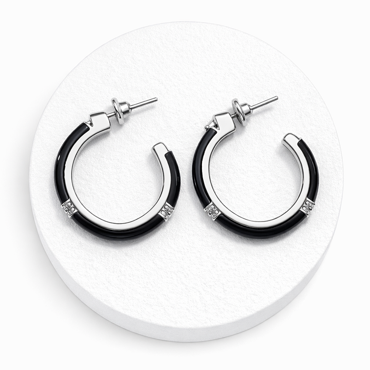 Argollas Bicolor Negro y Plateado 1