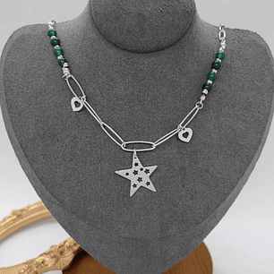 Collar acero quirúrgico con Estrella y Detalles Verdes