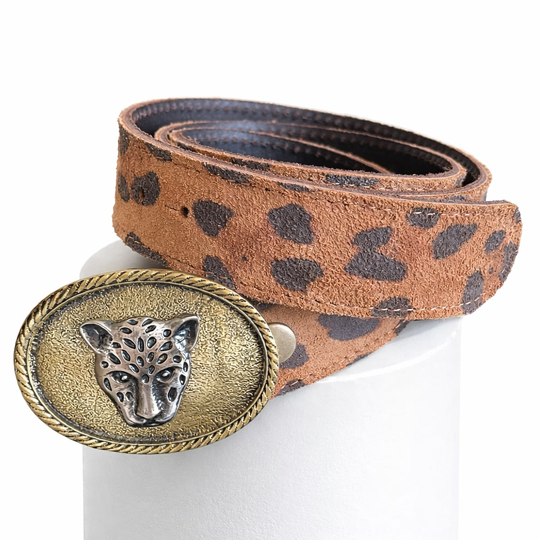Cinturón Animal Print con Hebilla Leopardo – Cuero Genuino 1