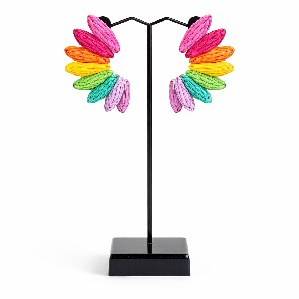 Aros Abanico de Rafia Multicolor Vibrante 1