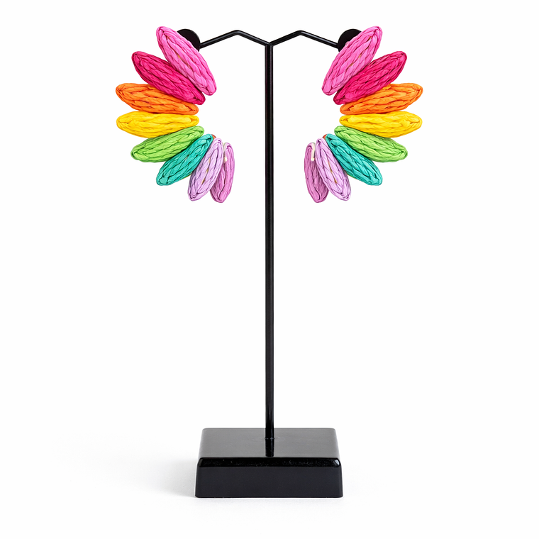 Aros Abanico de Rafia Multicolor Vibrante 1
