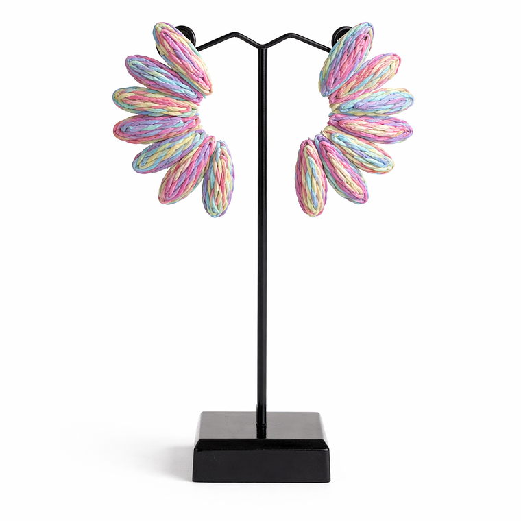Aros Abanico de Rafia Multicolor Pastel 1