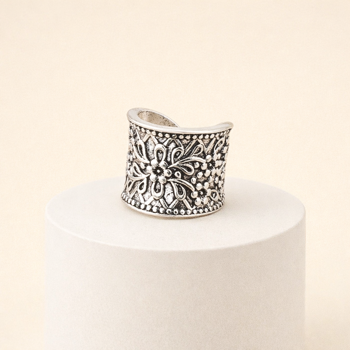 Anillo Ajustable Flor Mandala – Baño de Plata 1