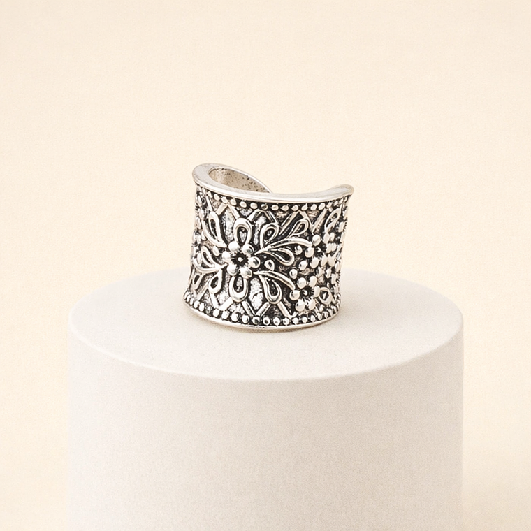 Anillo Ajustable Flor Mandala – Baño de Plata 1