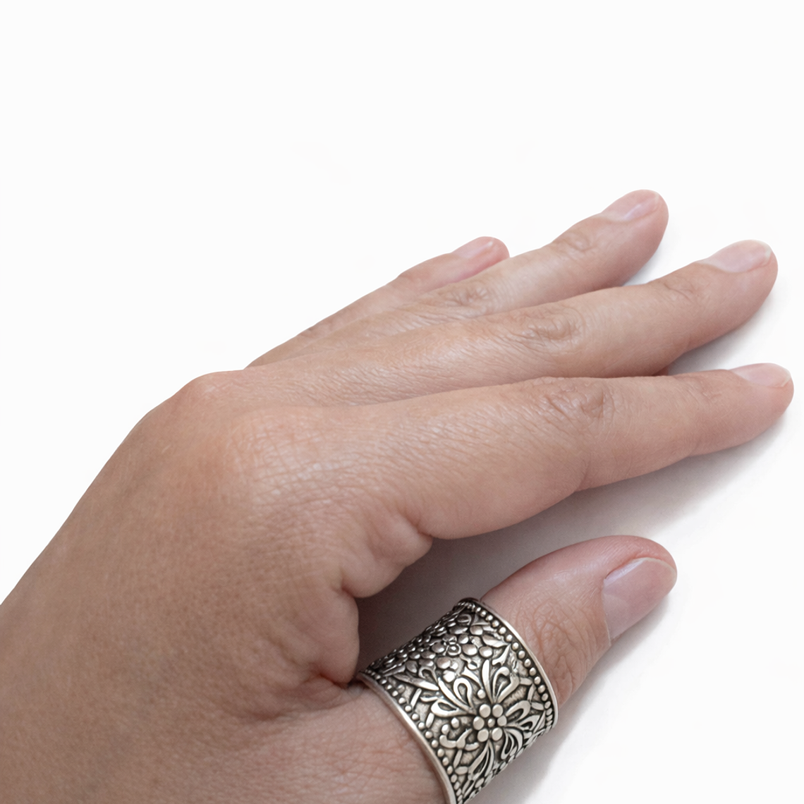 Anillo Ajustable Flor Mandala – Baño de Plata 2