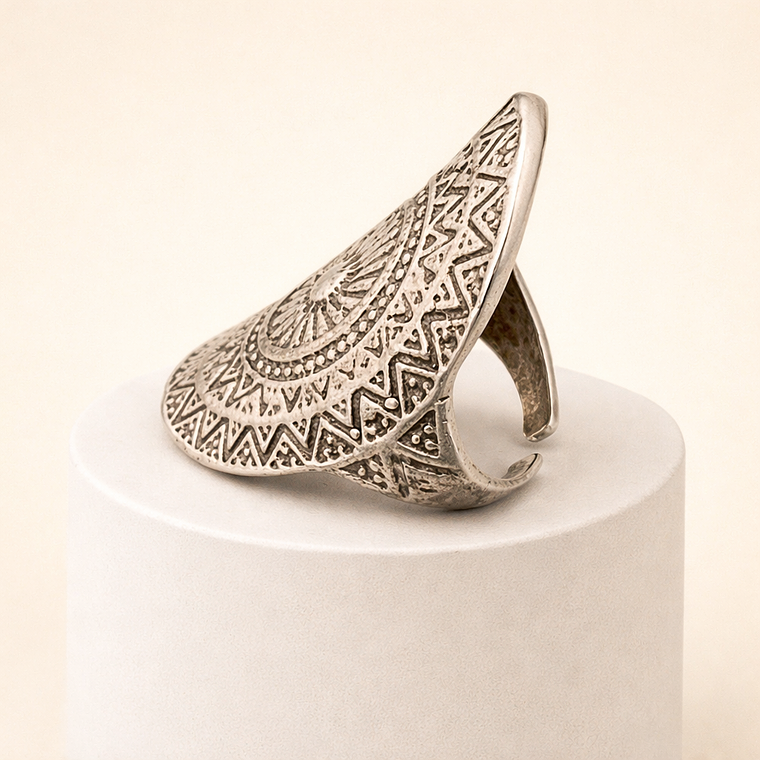 Anillo Ajustable Oval Étnico – Baño de Plata 2