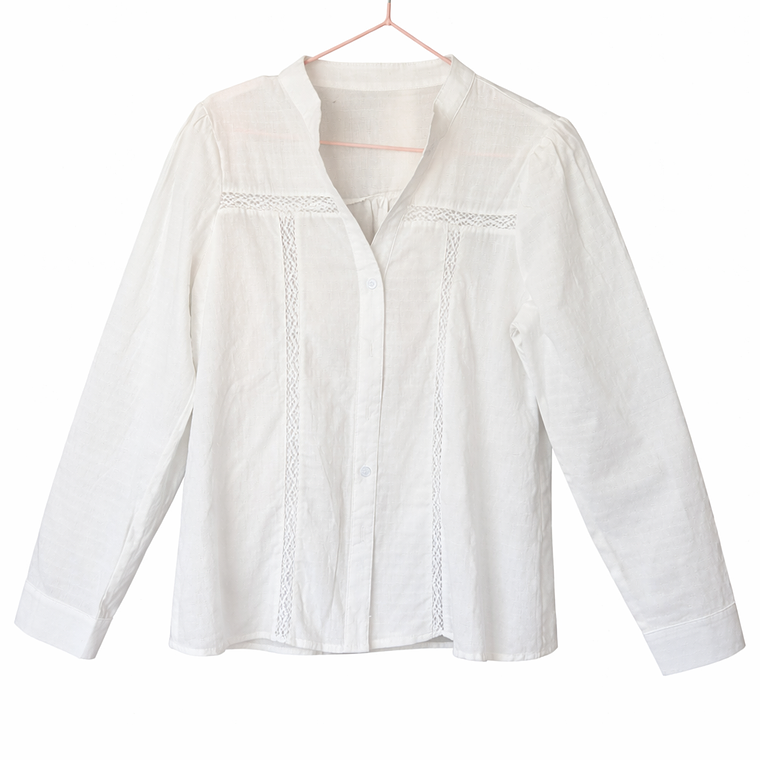 Blusa Blanca Texturada con Detalles Broderie – Talla L 2