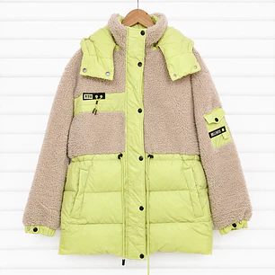 Chaqueta bicolor teddy + acolchada (beige con verde limón)