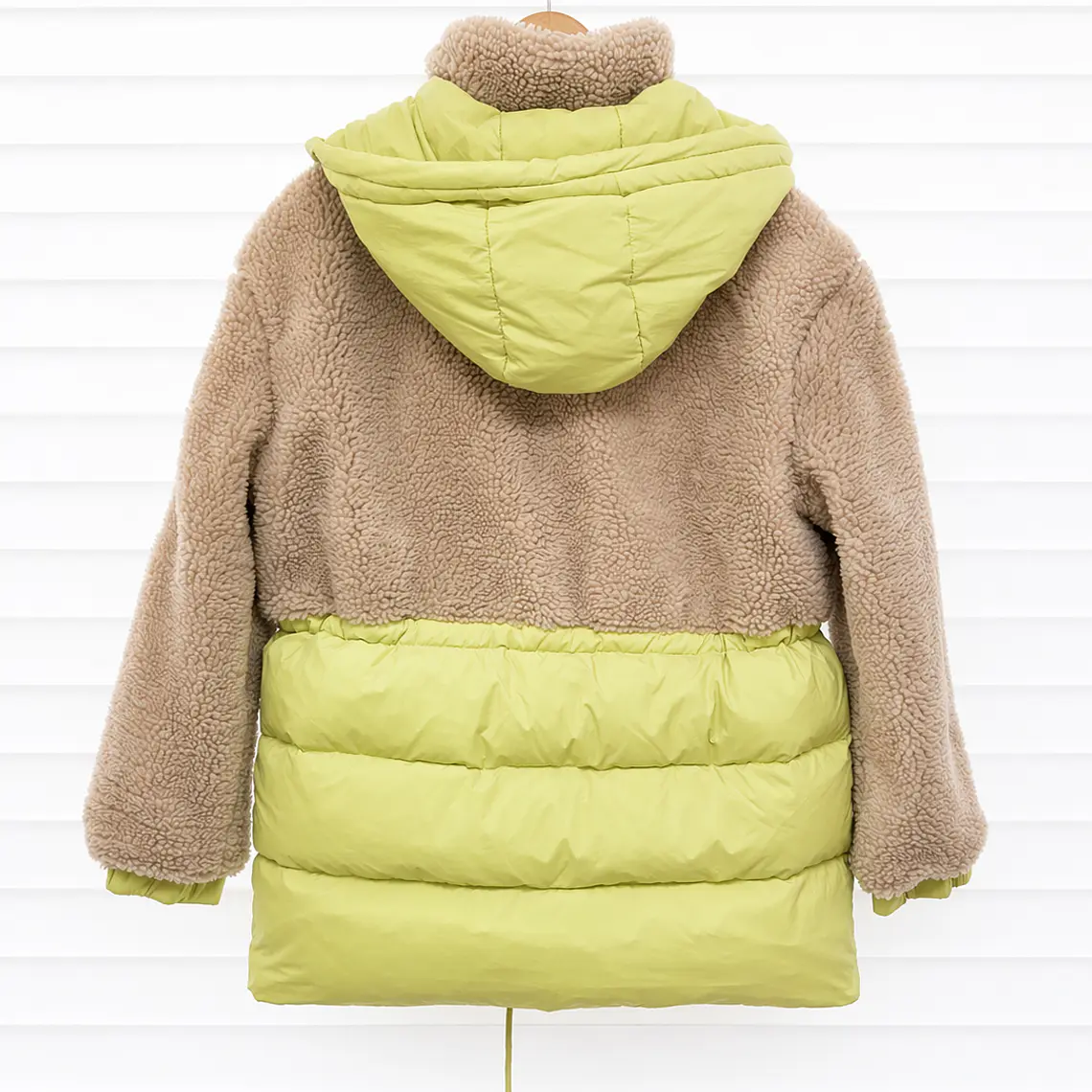 Chaqueta bicolor teddy + acolchada (beige con verde limón) 2