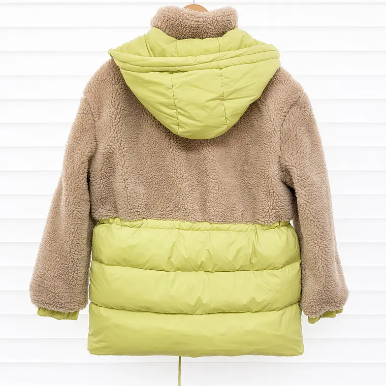 Chaqueta bicolor teddy + acolchada (beige con verde limón) 2