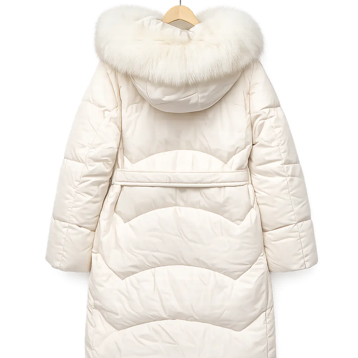 Chaqueta larga acolchada con cinturón y capucha (beige claro) 2