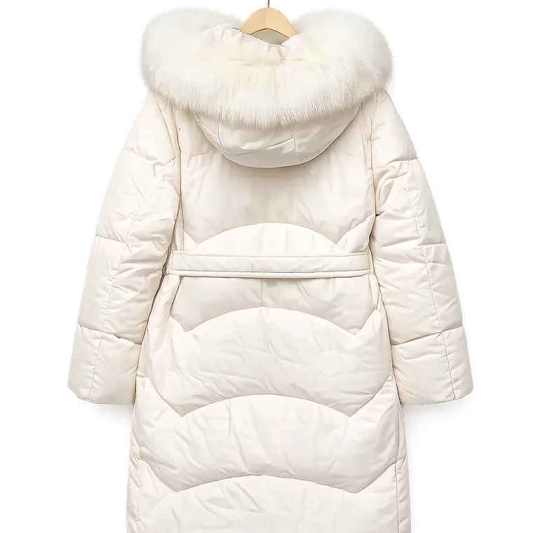 Chaqueta larga acolchada con cinturón y capucha (beige claro) 2